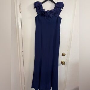 Aidan Mattox long dress in navy blue with a floral applique neckline Size 14